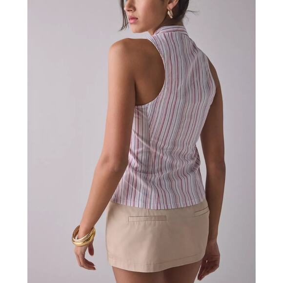 Urban Outfitters Party Girl Cotton-Blend Button Down Sleeveless Shirt, Pink, XXS - Picture 2 of 3